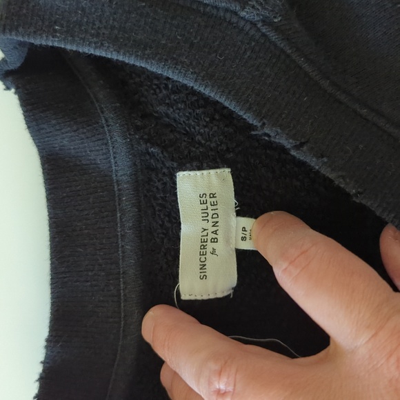 EUC Sincerely Jules Bandier black oversized distressed sweatshirt S - Picture 6 of 10